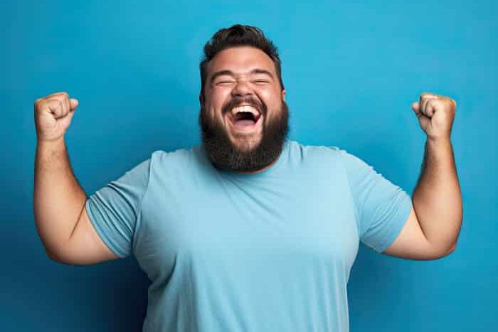 Excited and happy person cheering