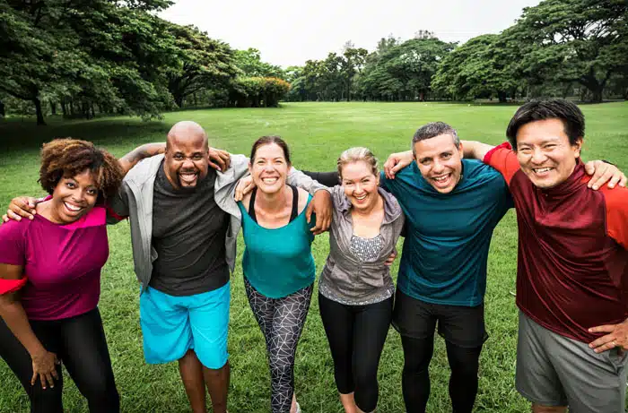 Group of cheerful friends in the park